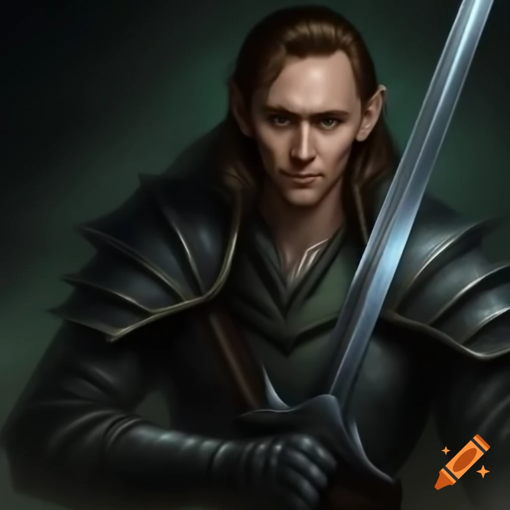 Tom Hiddleston as an elven warrior inspired by Legolas, ready for battle