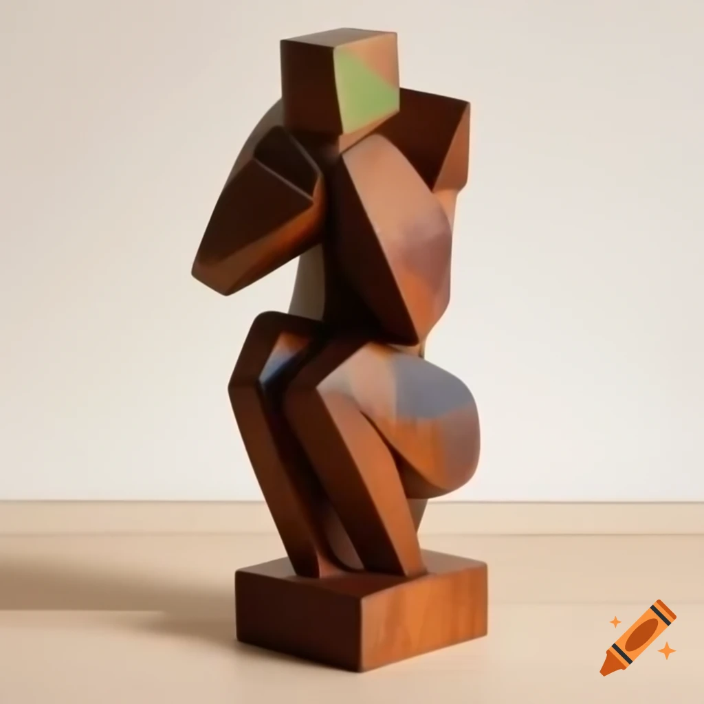 Cubist sculpture of female figure in painted wood