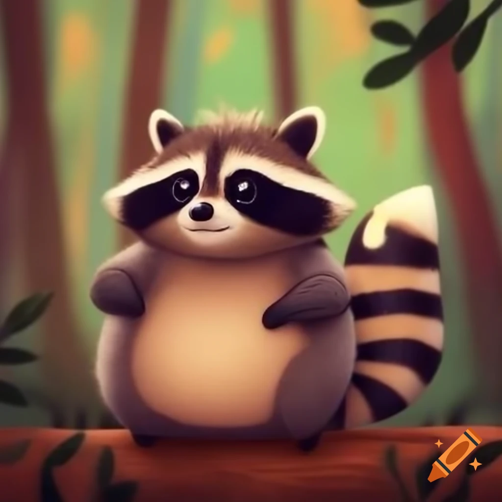 Adorable kawaii raccoon with a pudgy appearance