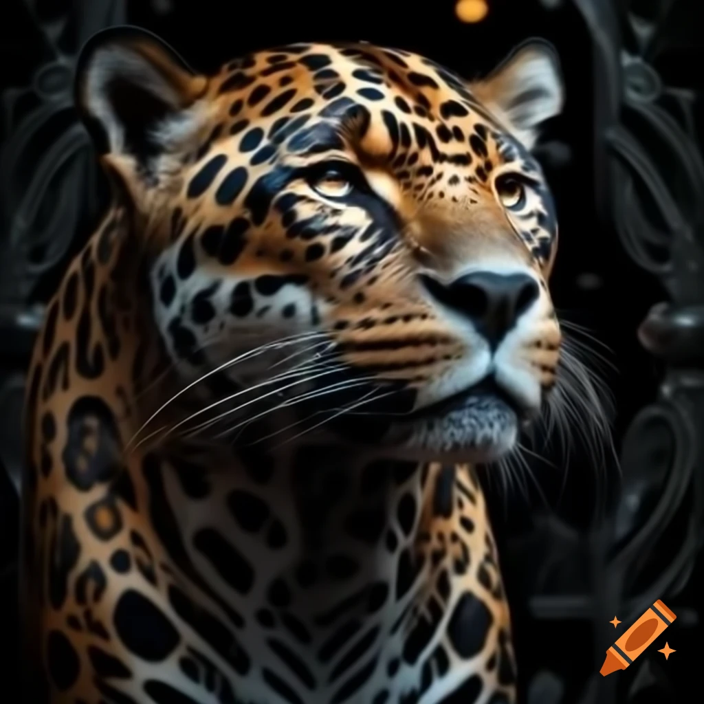 Art Nouveau style jaguar on black background