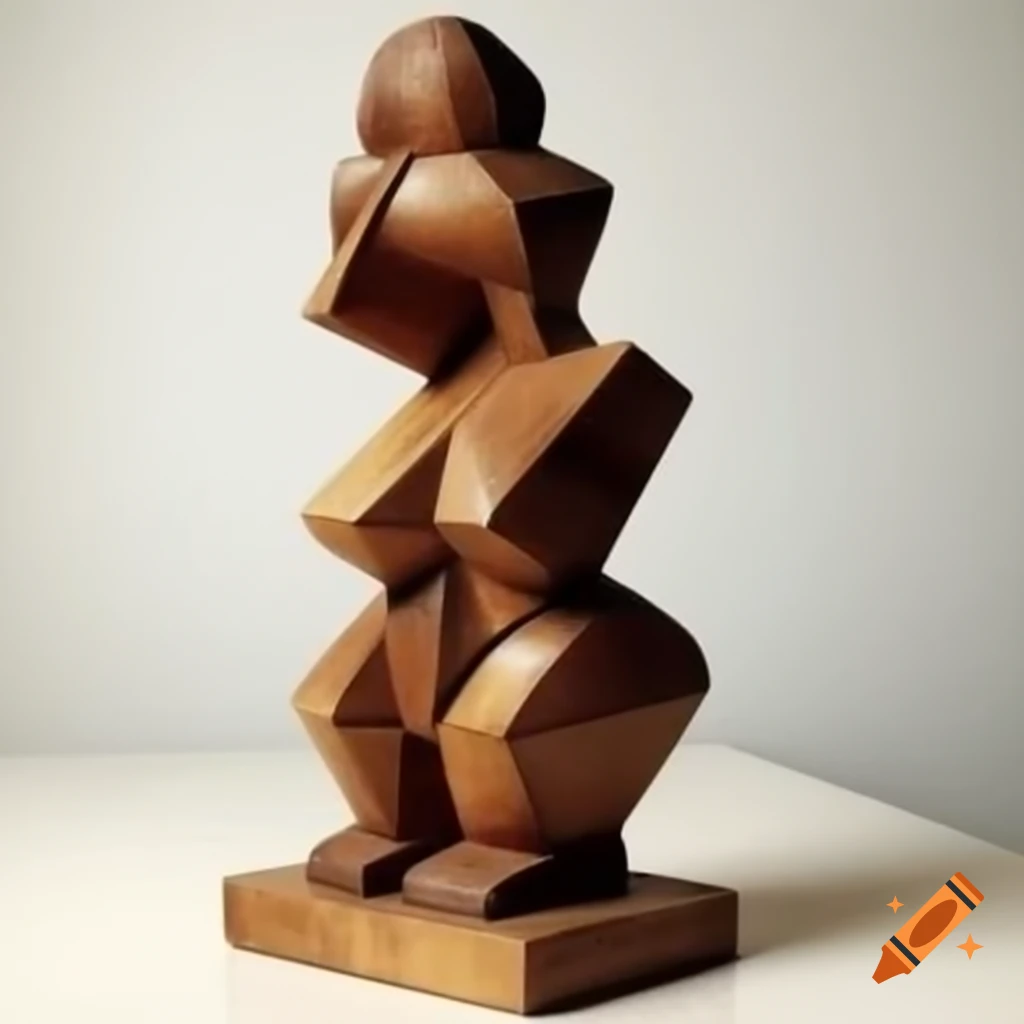 Cubist sculpture of female figure in painted wood