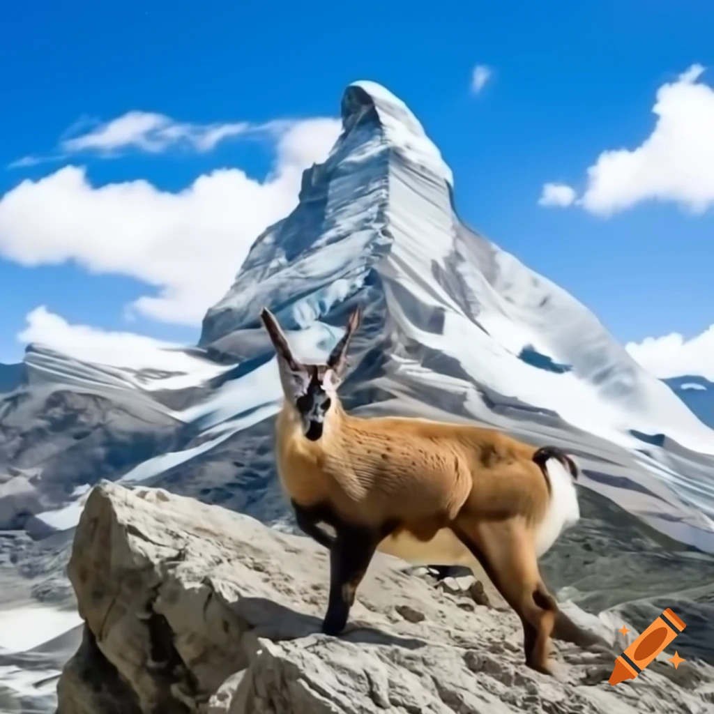Chamois in front of the Matterhorn mountain