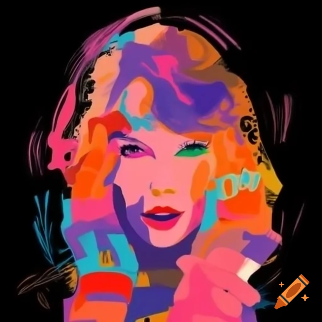 Pop art interpretation of a female singer performing on stage