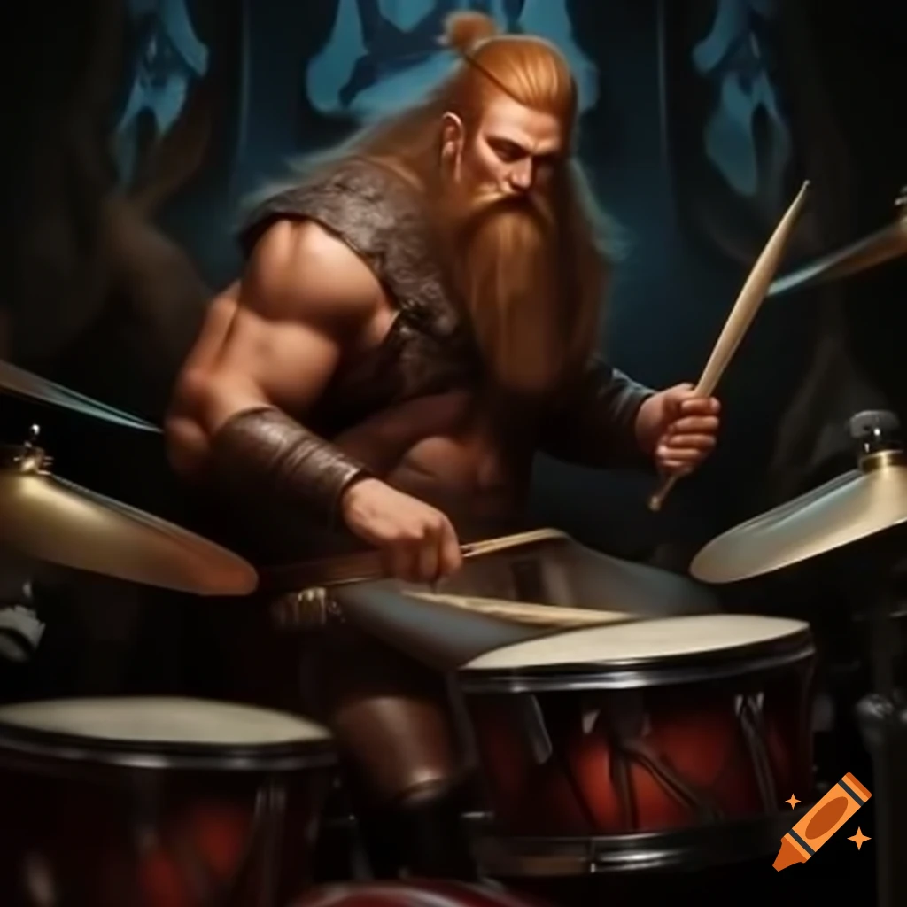 Dungeons and Dragons Barbarian character playing drums