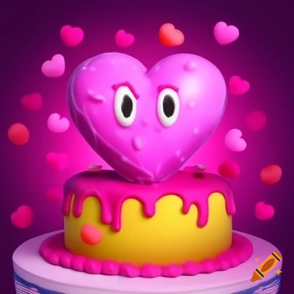 Big pink heart candy surrounded by cake in Rayman 1 style