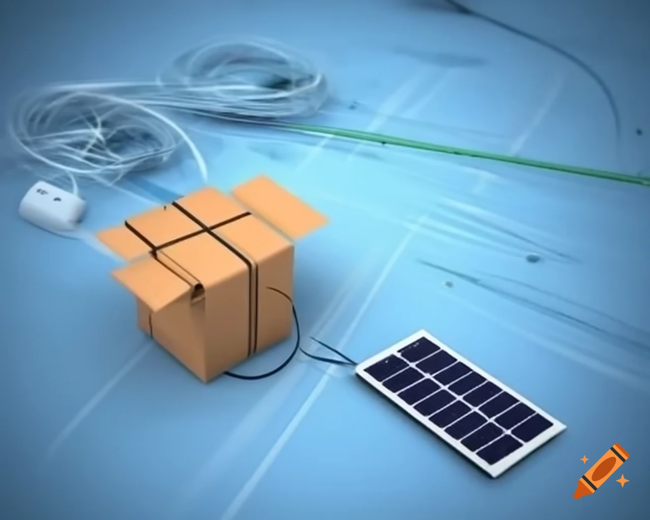 Blueprint of wires from cardboard box to solar charge controller