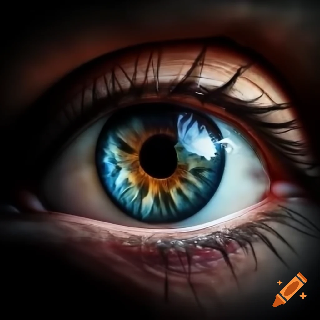 Illuminated angel eye surrounded by radiant light