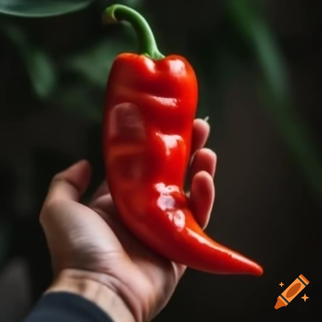 Hand holding a large chili pepper