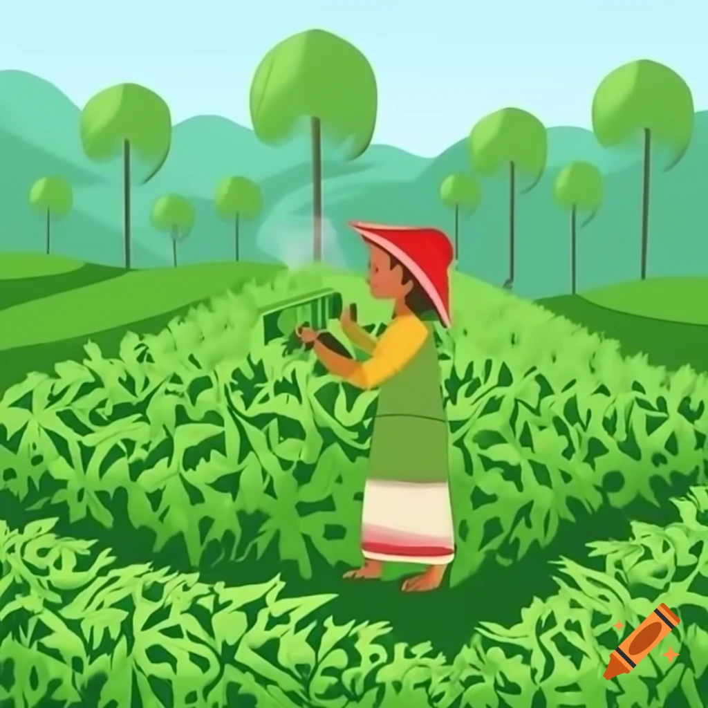 Bangladeshi tea worker harvesting tea leaves in lush plantation