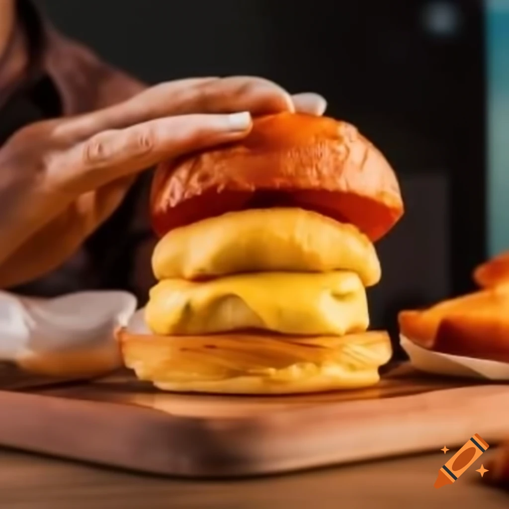 Samosa placed on a burger on a table