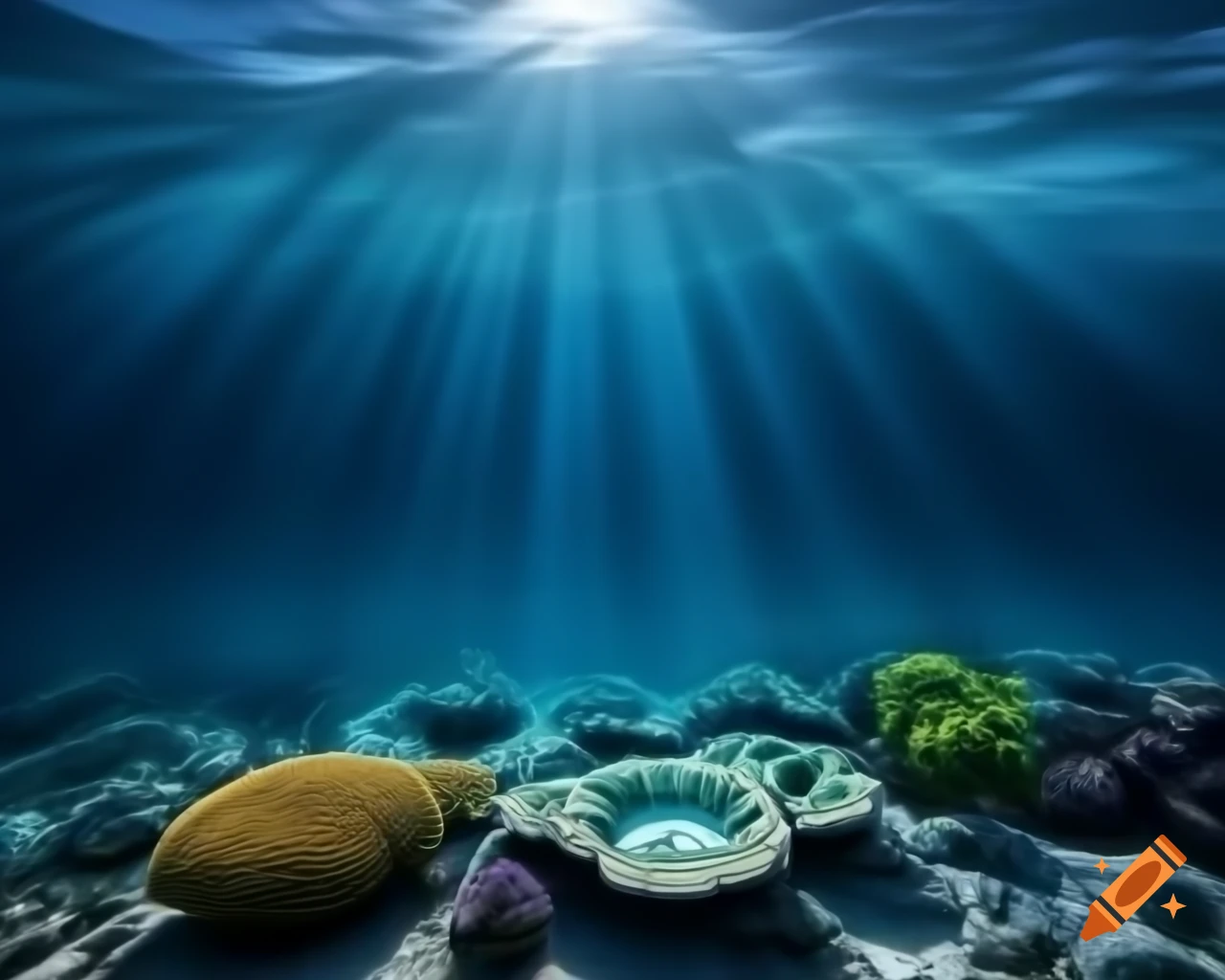 Mystical saltwater lake in the ocean with colorful fish and coral