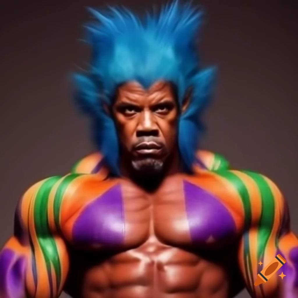 Muscular character with furry makeup and colorful skin tones