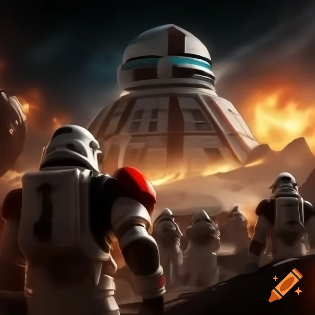 Spacetroops of the Chancellery Guard charging into futuristic Time Lord citadel