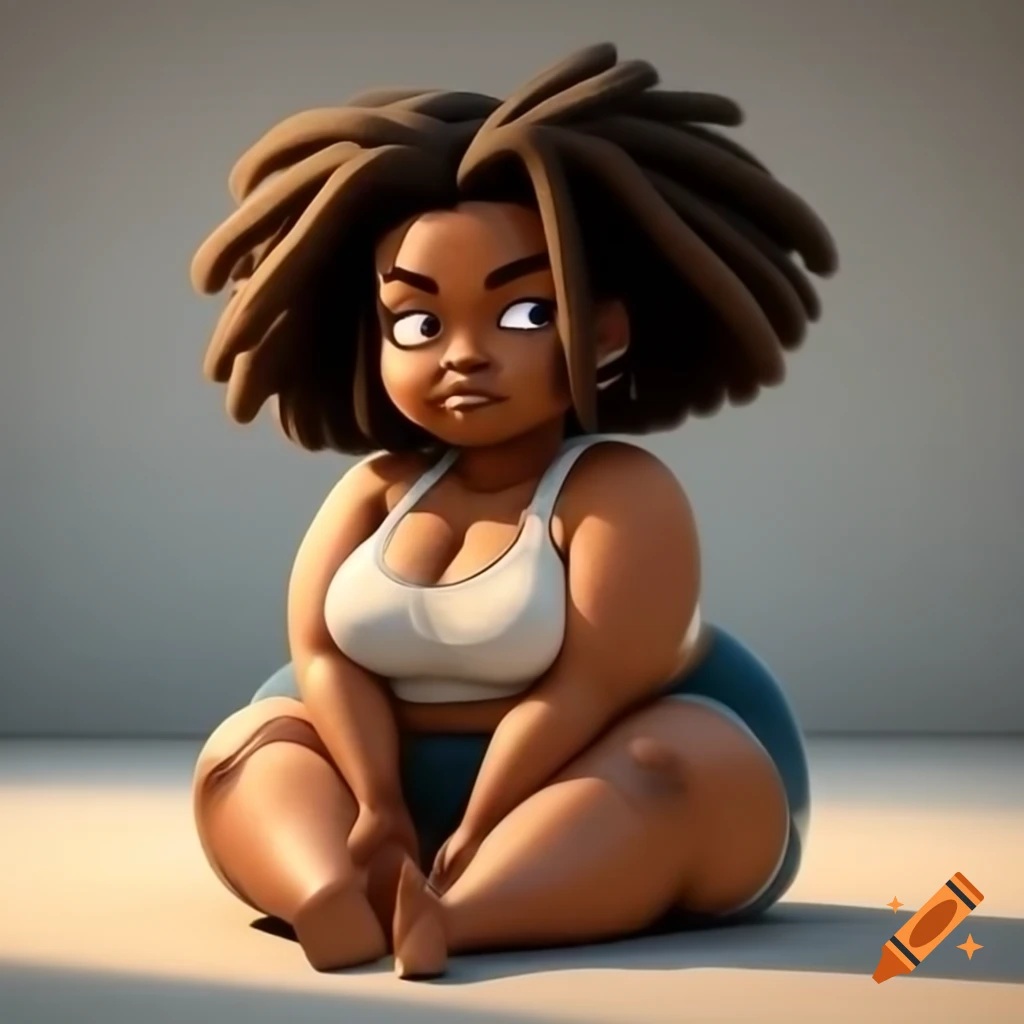 Boondocks character representation of plus-size woman with dreads in a crop top