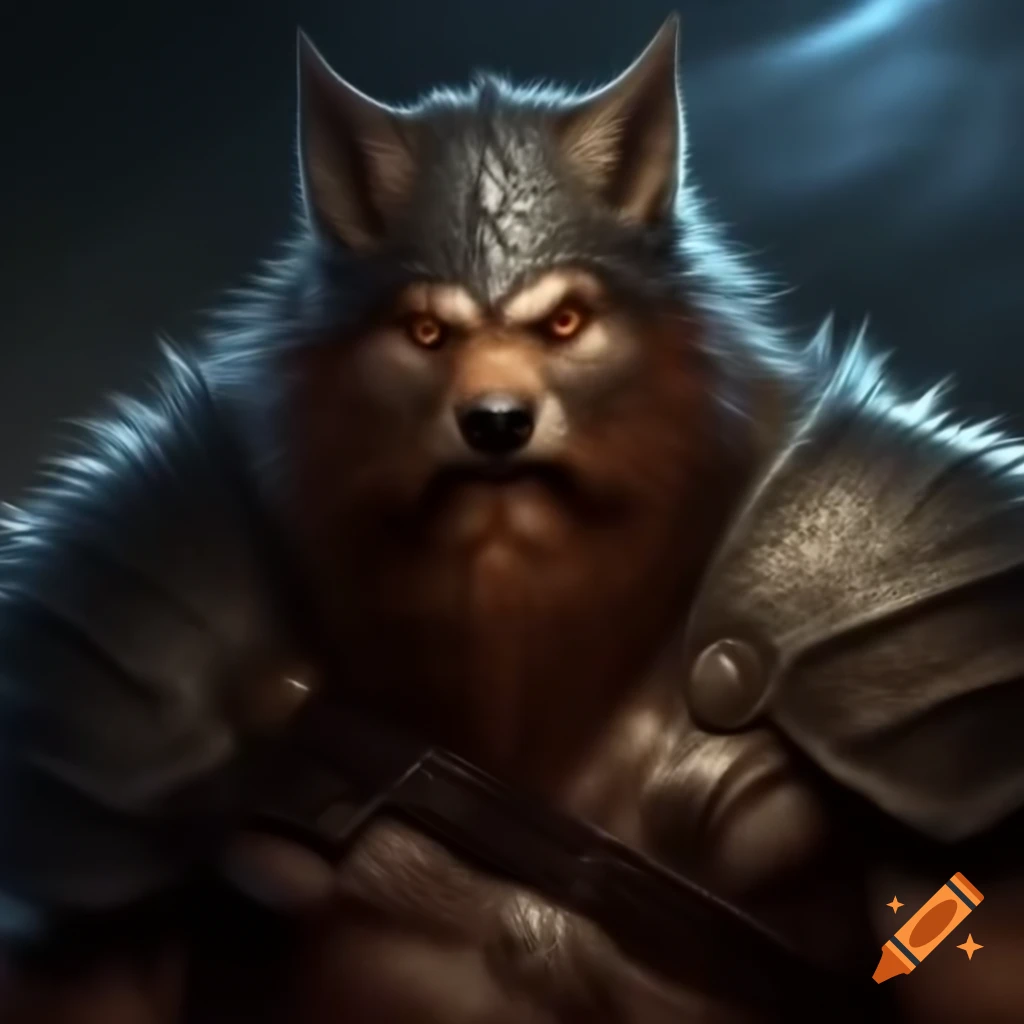 Male barbarian wearing wolf head helmet
