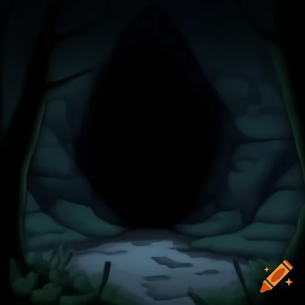 Entrance to dark cave in forest, Dungeons & Dragons theme