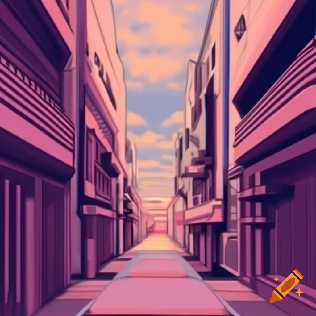 Cartoon-style back alley of a jazz club with a lo-fi aesthetic