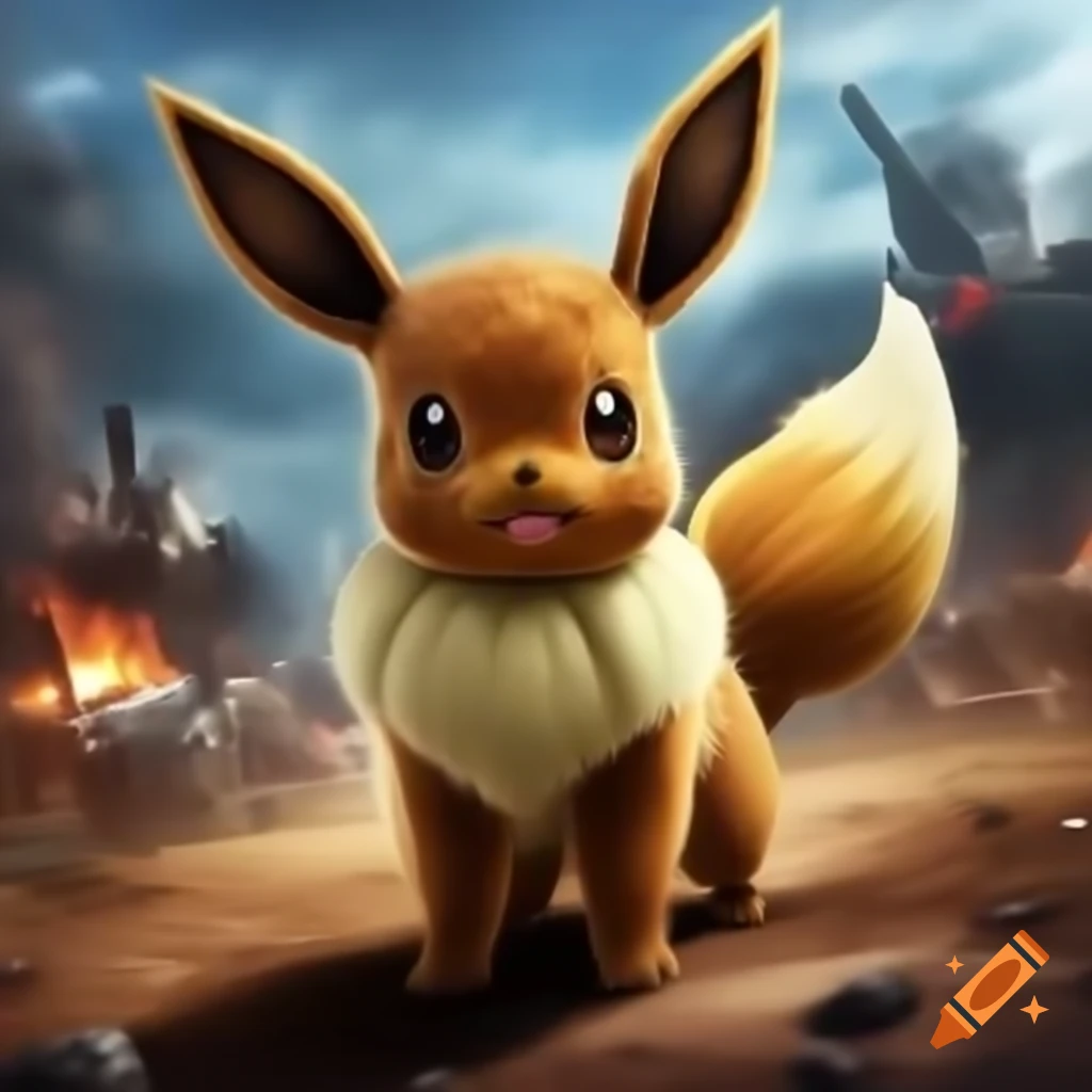 Eevee character in a Call of Duty battlefield setting