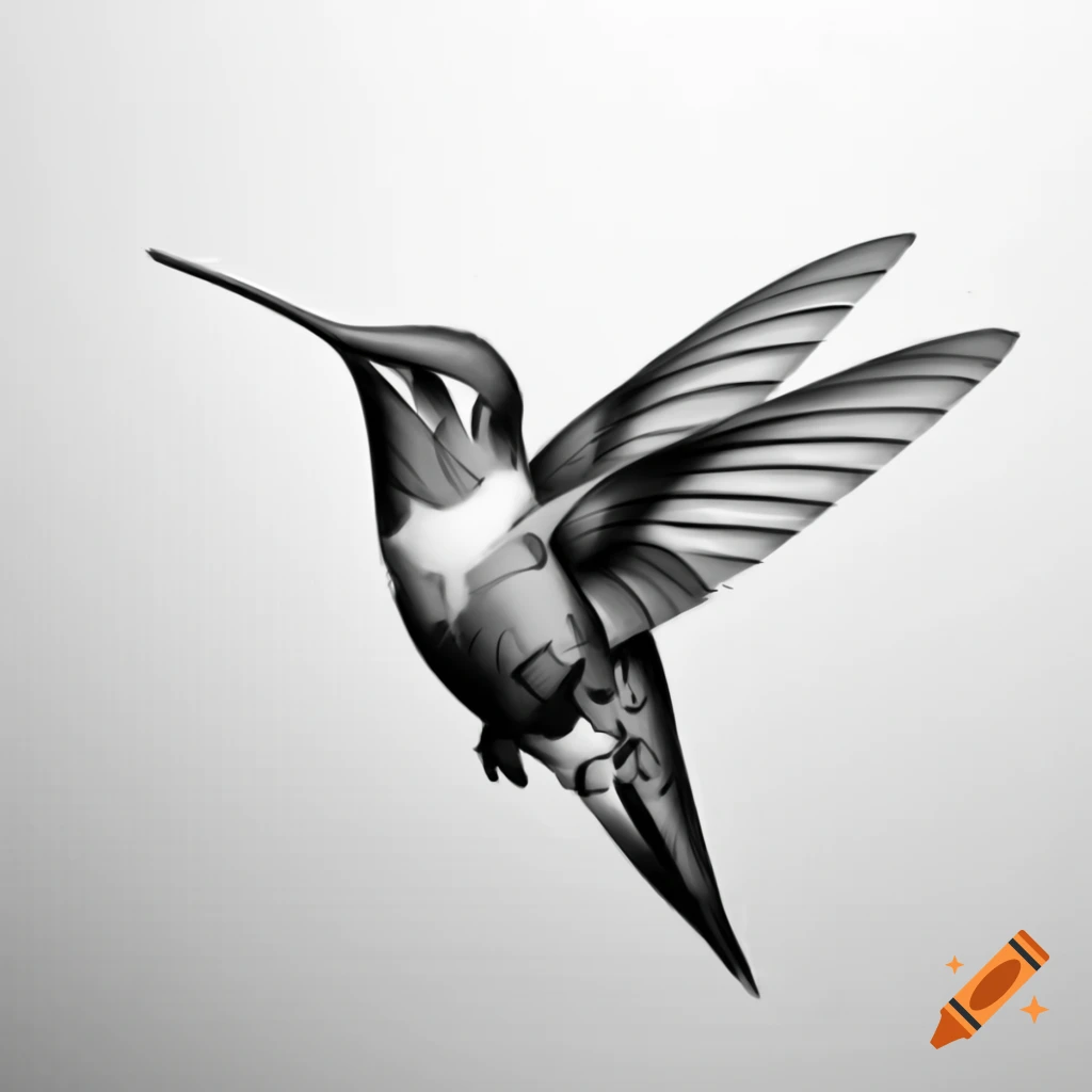 Stipple drawing of a hummingbird in black ink