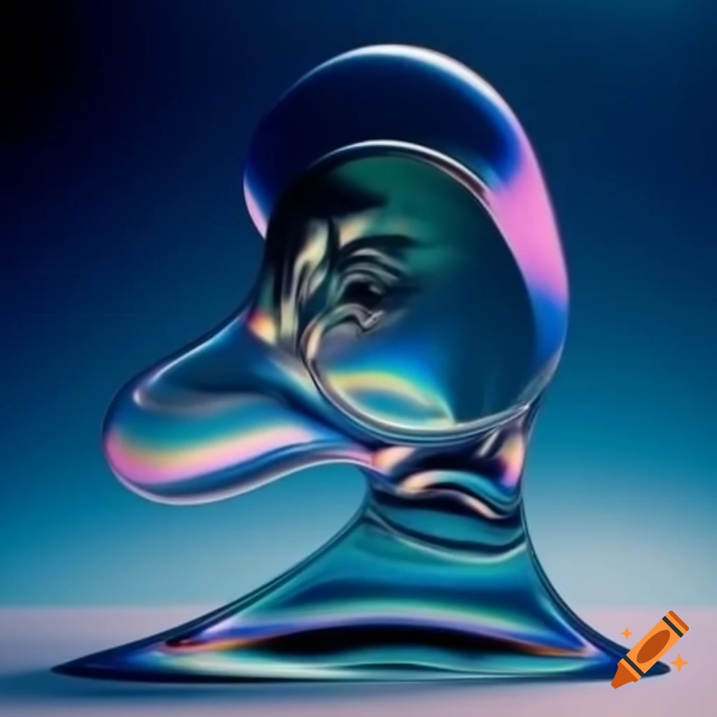 Pop surreal photography featuring iridescent glass statue