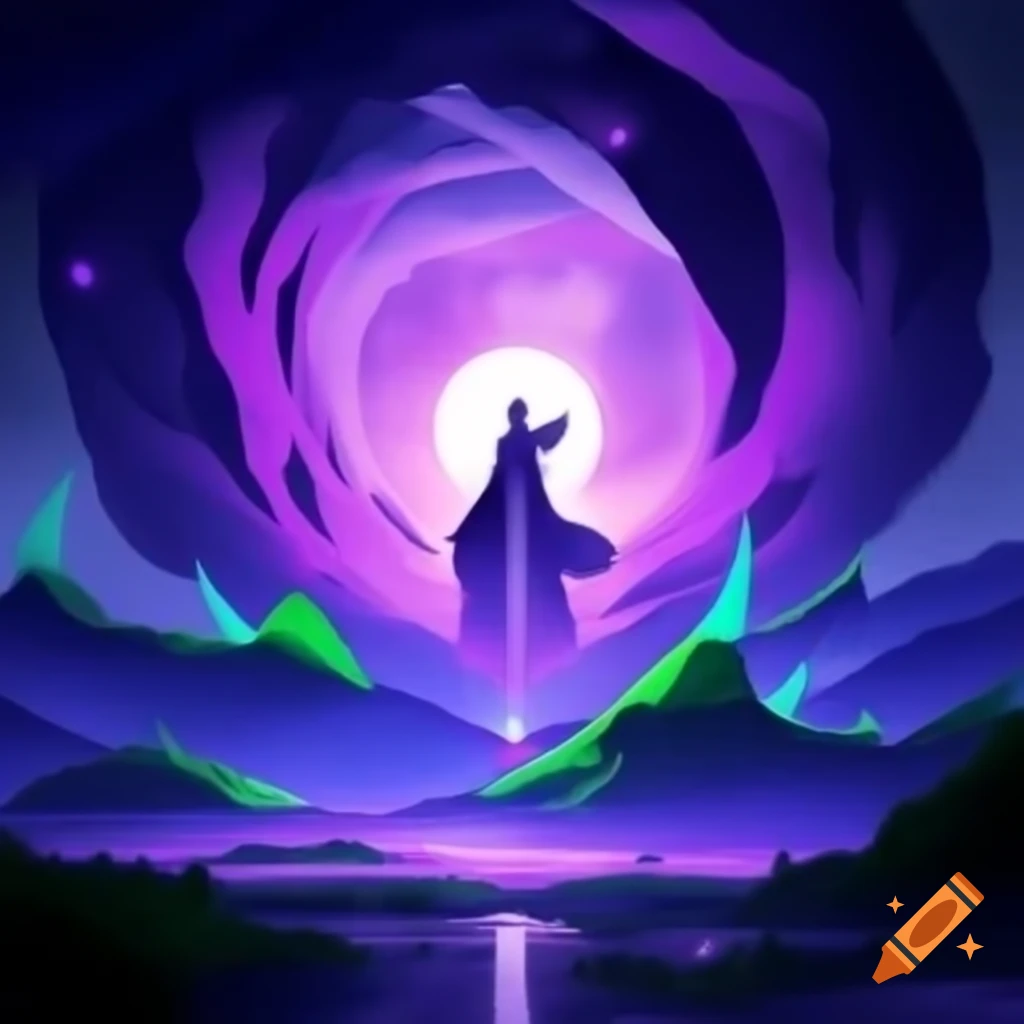 Ethereal mystical purple panorama with green accents