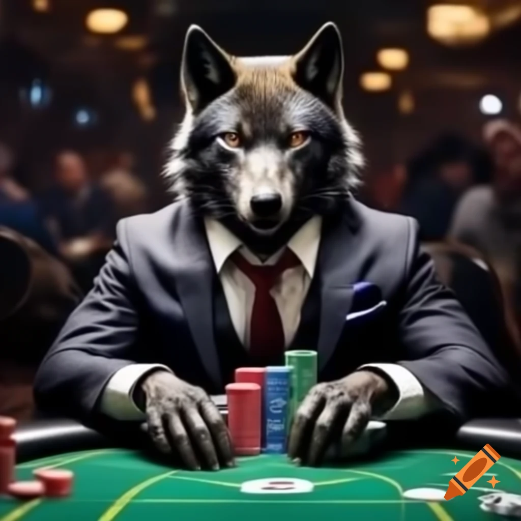 Black wolf in a suit playing poker