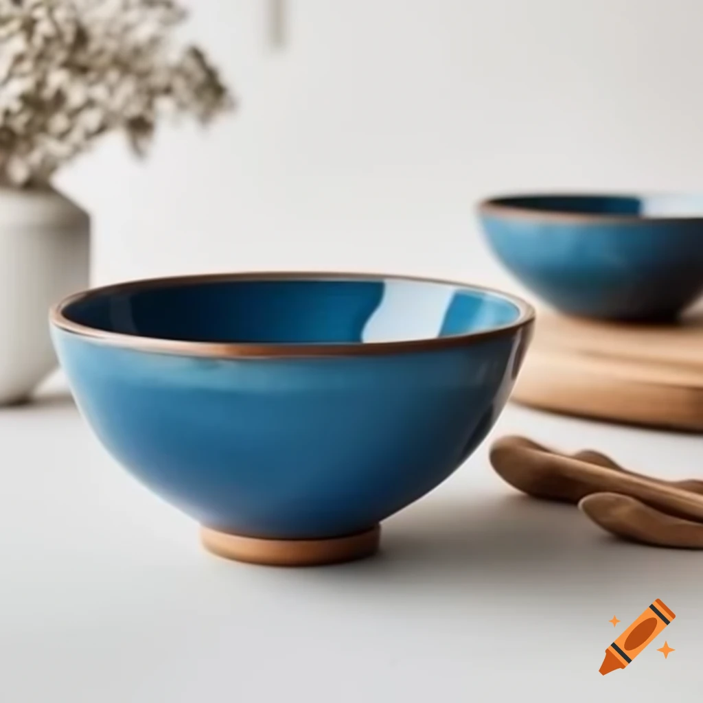 Ceramic blue bowl with wooden whisk