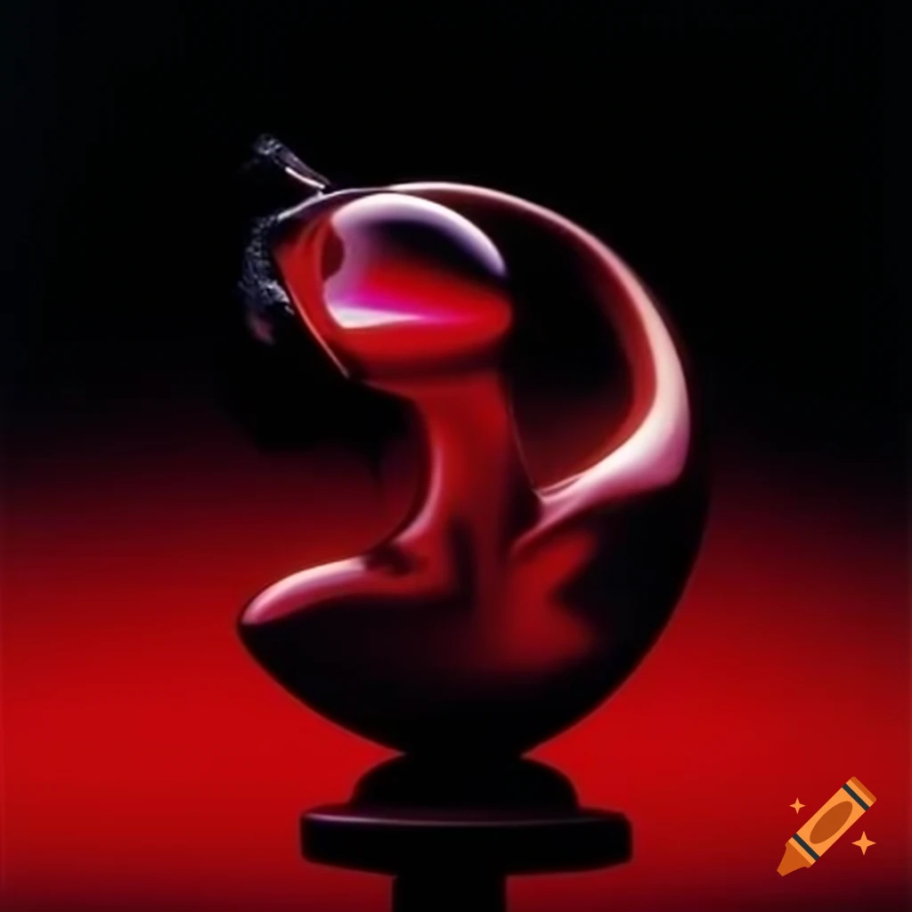Iridescent red glass statue in pop surreal 2000's photography