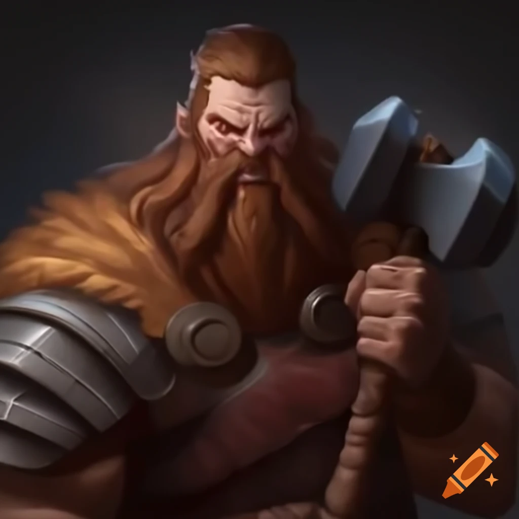 Fantasy medieval warrior with large hammer and facial scar