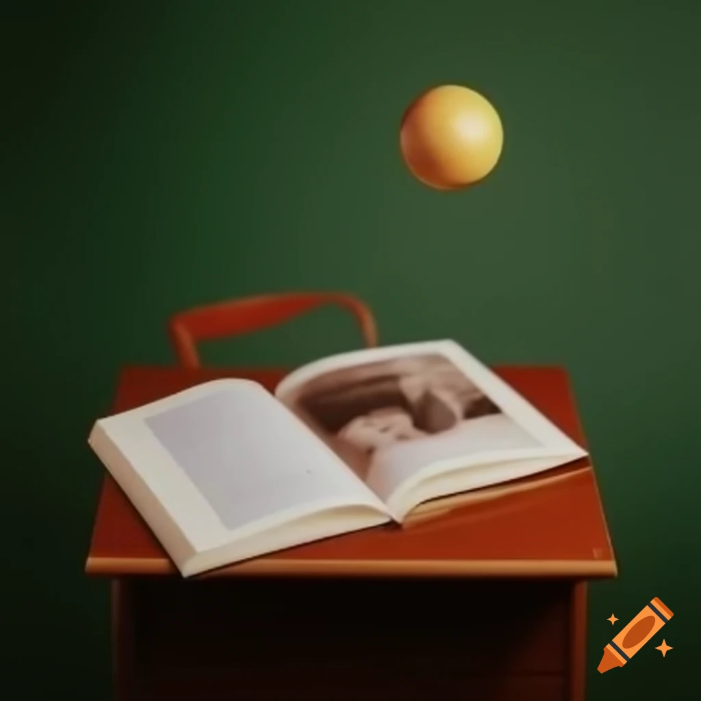 Stationary book on table with a rolling ball