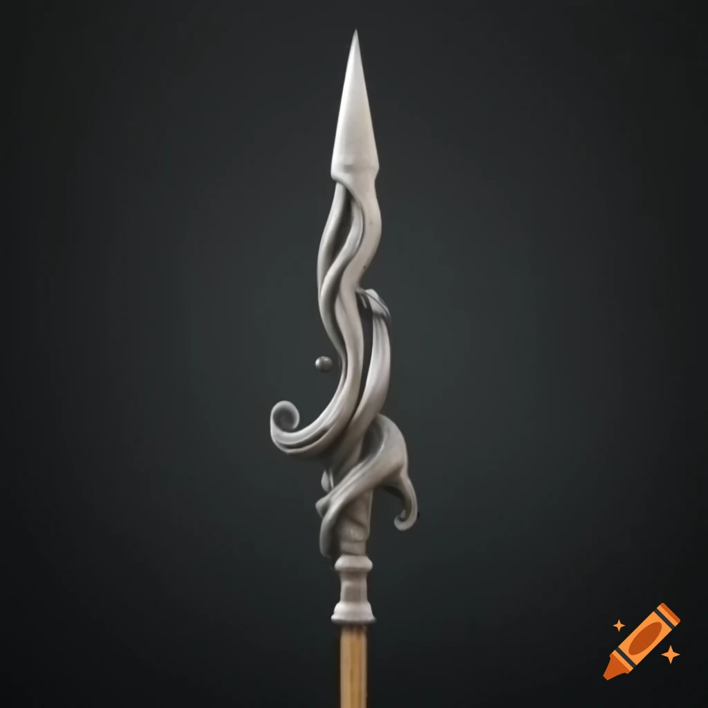 Ornate spear with intricate metalwork covered in crystalline ice