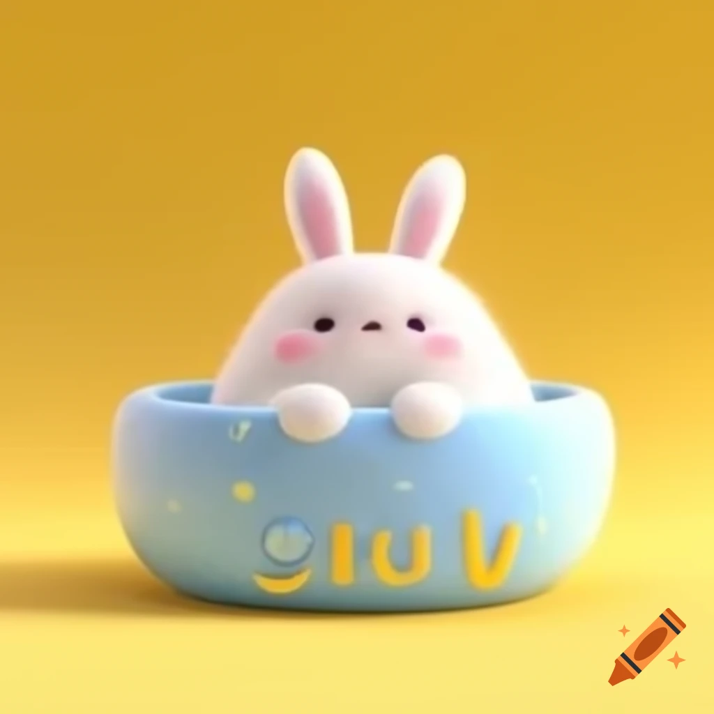 Cute bunny with 'Cute' text on solid yellow background