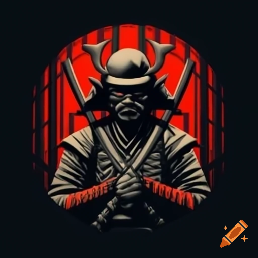Samurai katana logo with prison bars in vector style