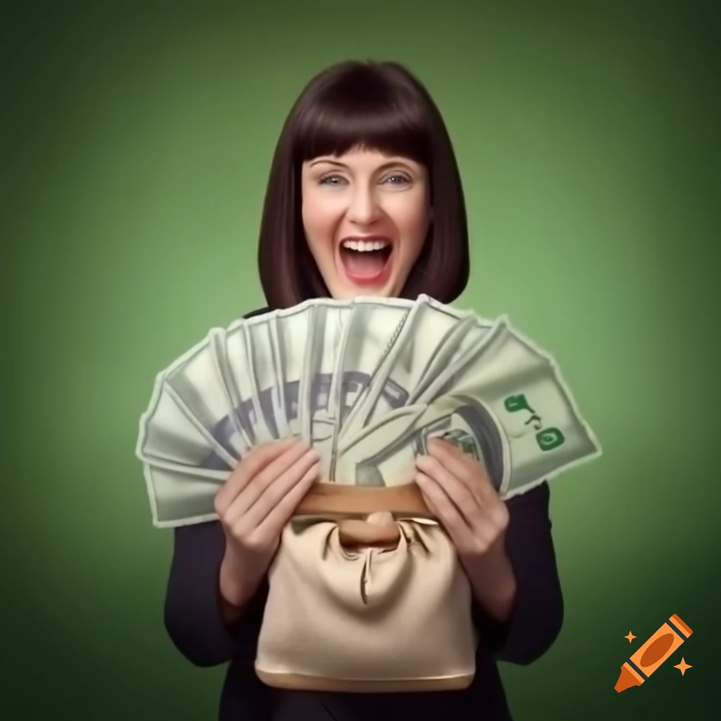 UK Chancellor Rachel Reeves Holding Canvas Cash Bag With Money Spilling 