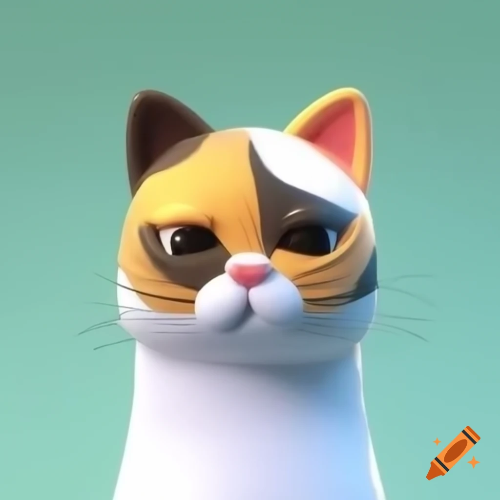 Anthropomorphic calico cat cartoon with googly eyes