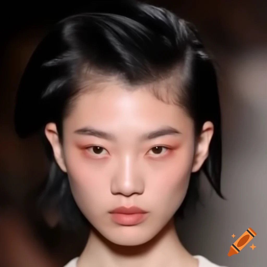 Young woman with wolfcut hairstyle, hazel eyes, and natural beauty mark