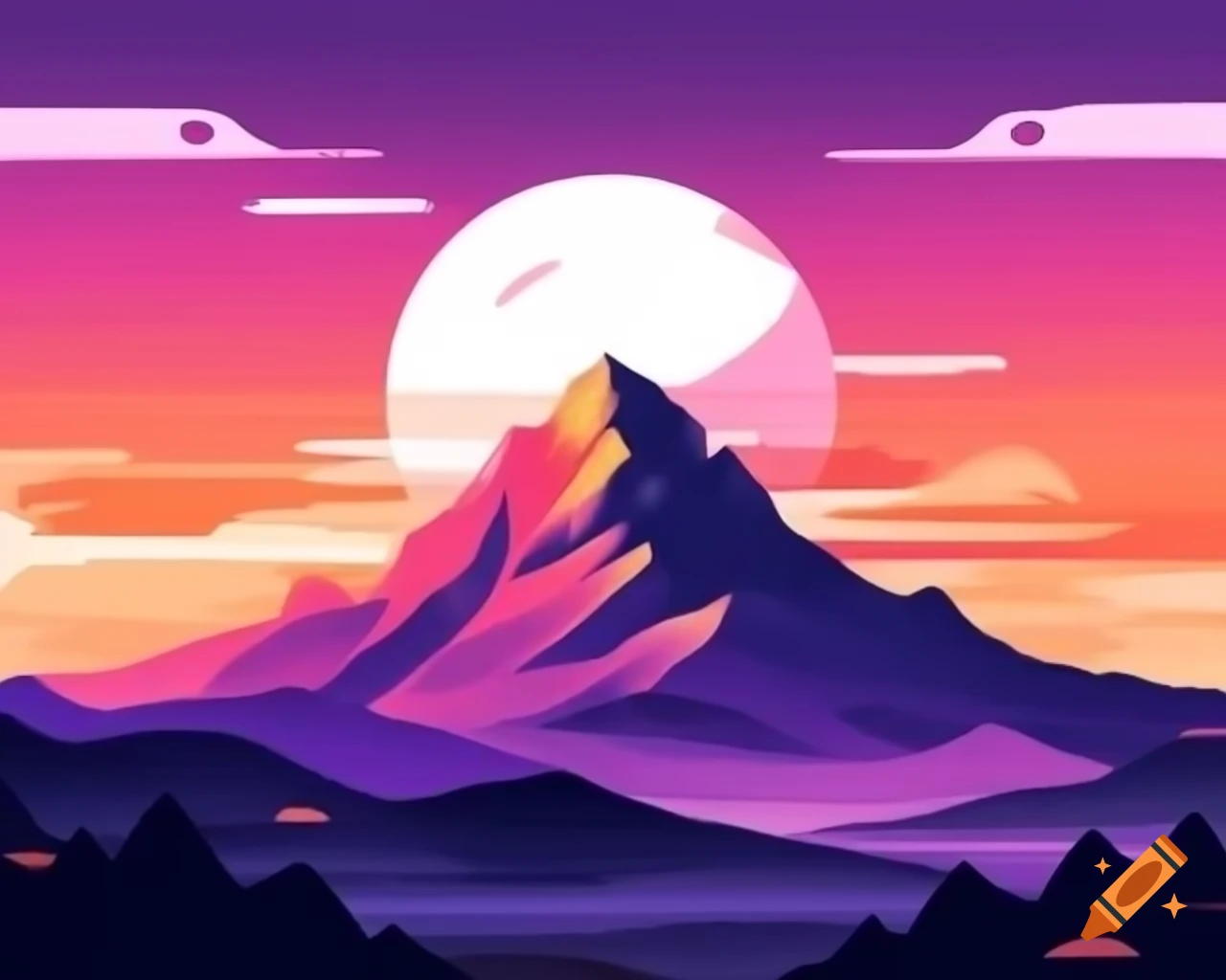 Vivid sunrise illustration over a mountain on craiyon