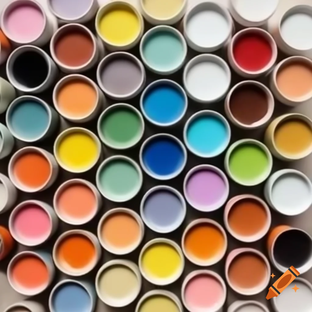 Row of shallow paint cups filled with vibrant colors