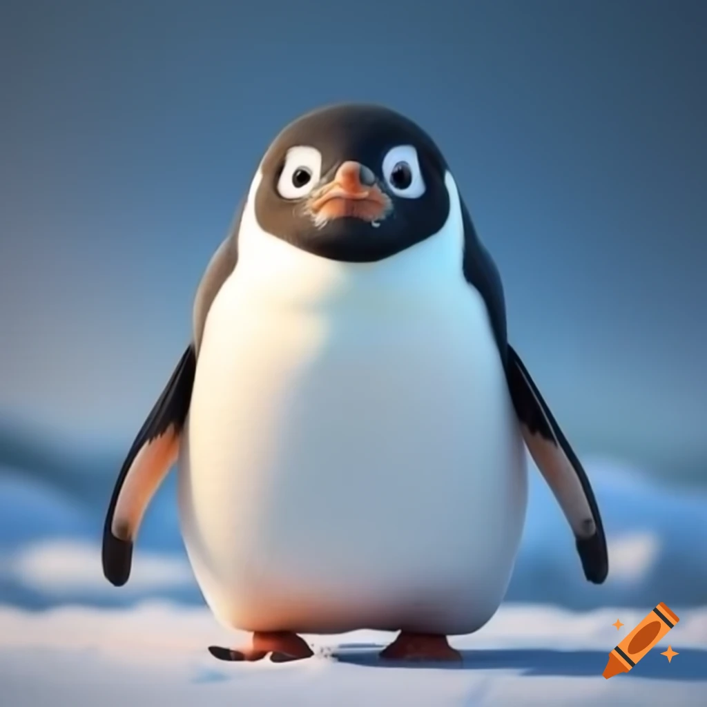 Penguin with human ears, whimsical illustration