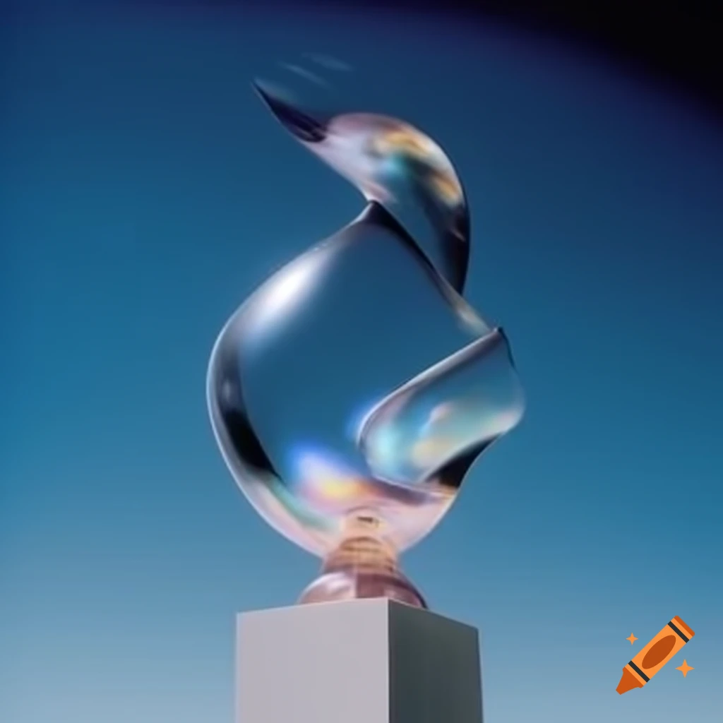 Pop surreal photography featuring iridescent glass statue