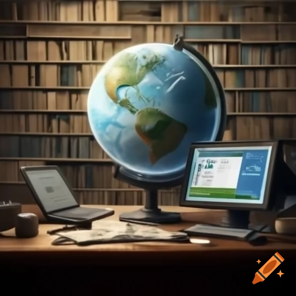Geographical Information System represented by globe and desktop computer