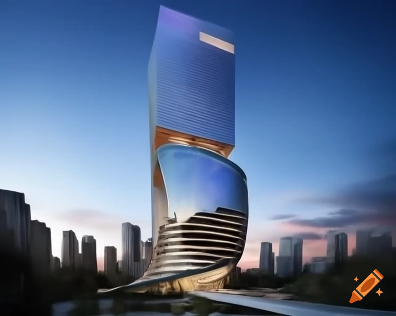Futuristic villa with iridescent facade in vibrant cityscape