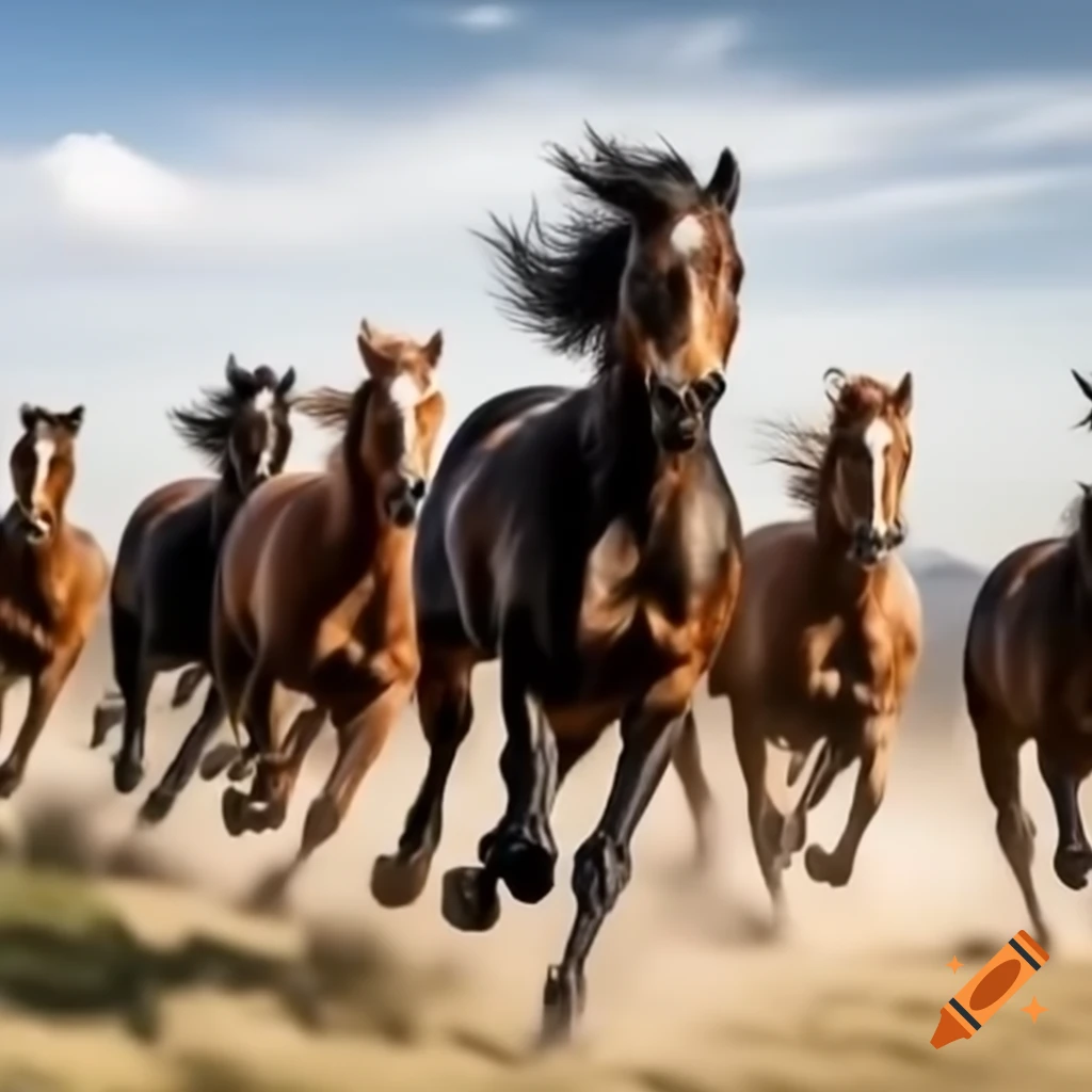 Galloping horses in motion