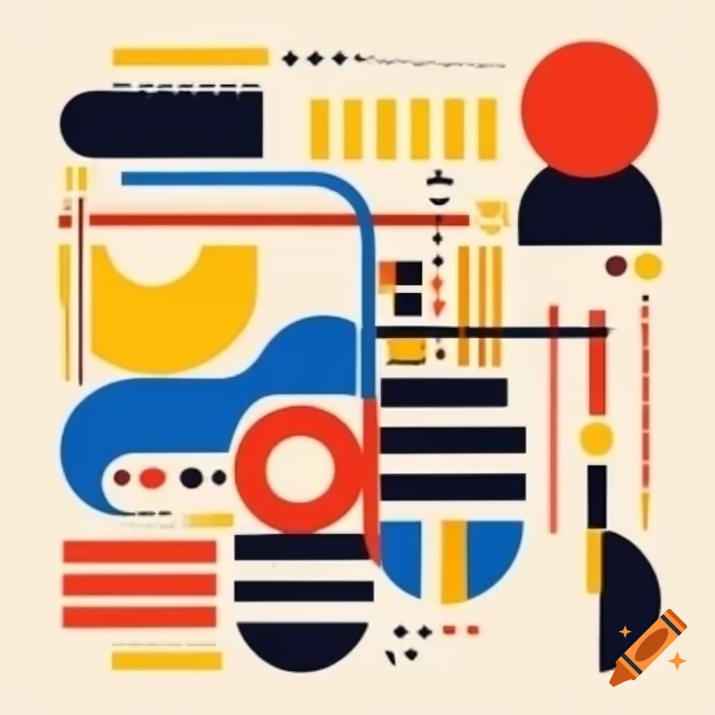 Bauhaus style illustration showcasing geometric shapes and vibrant colors
