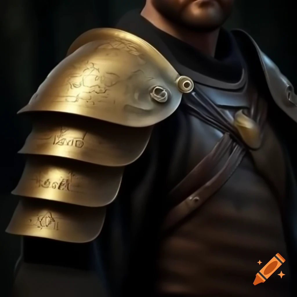 Golden medieval shoulder pads with intricate designs