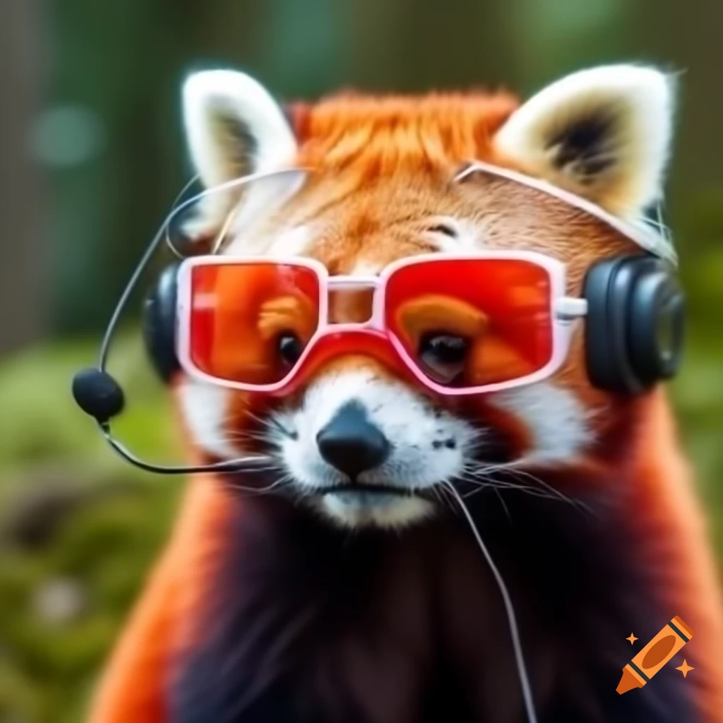16-bit red panda character wearing a headset
