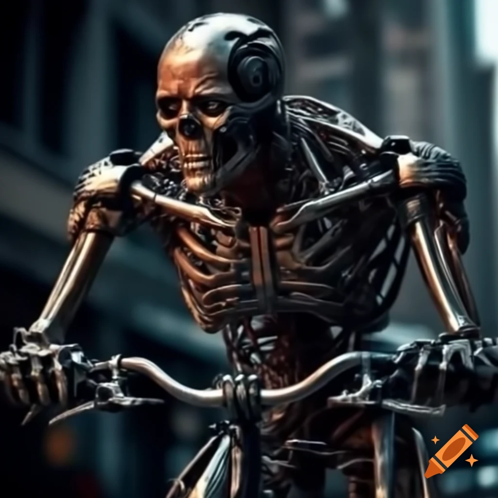 Terminator riding a bicycle
