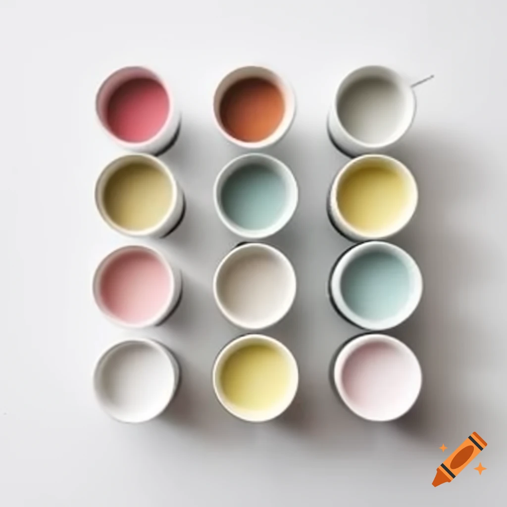 Row of shallow paint cups on blank background