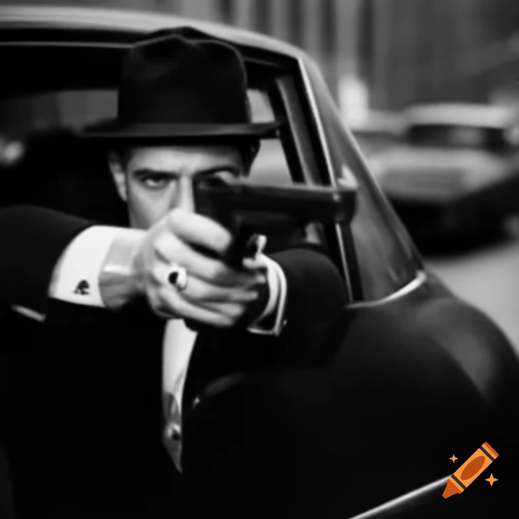 Gangster inside car making gun hand signs