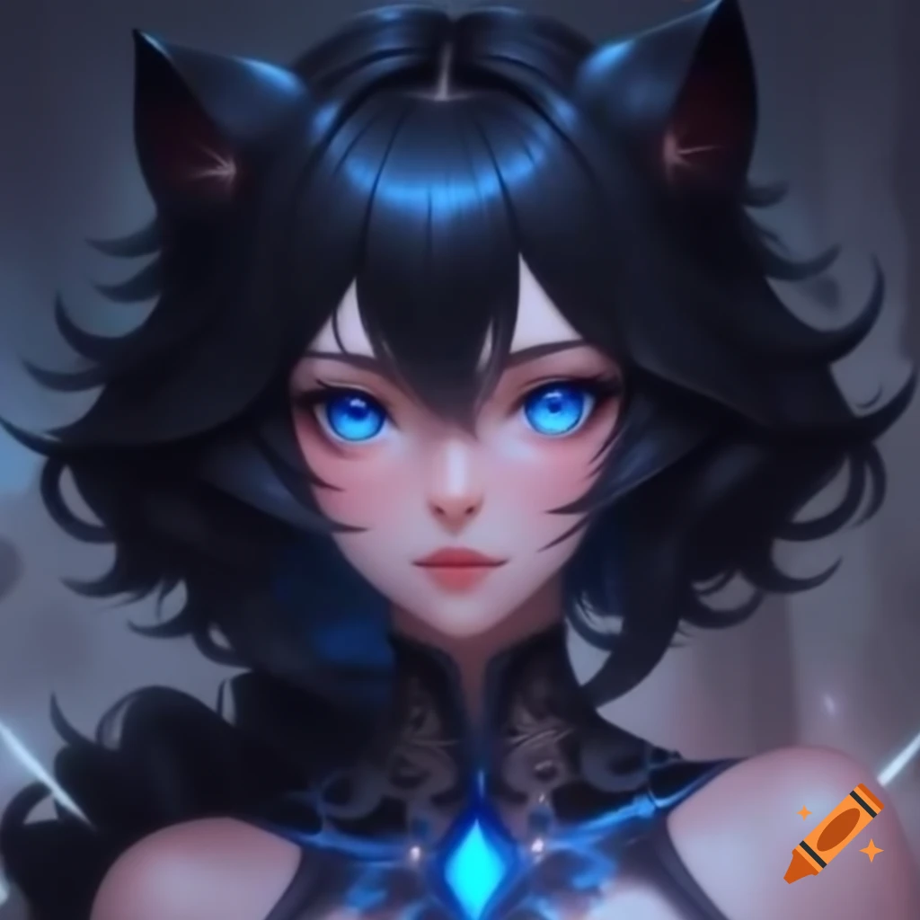 Lionesse girl with blue eyes and black hair